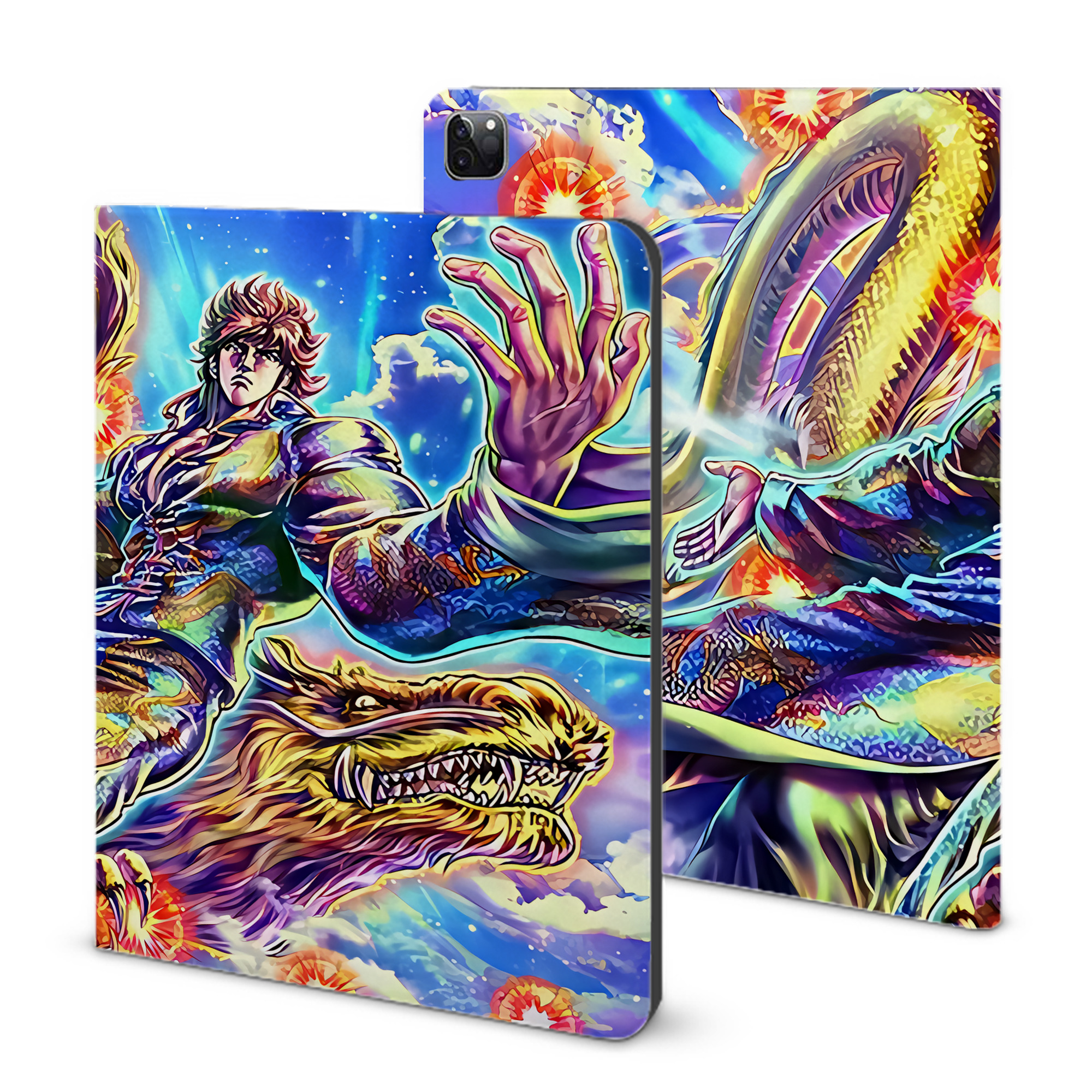 （画像用） 北斗の拳 Fist of the North Star IPad ケース ブック型 PUレザー TPU 耐衝撃 軽量 薄型 ペン収納なし 全面保護 IPad 各モデル対応